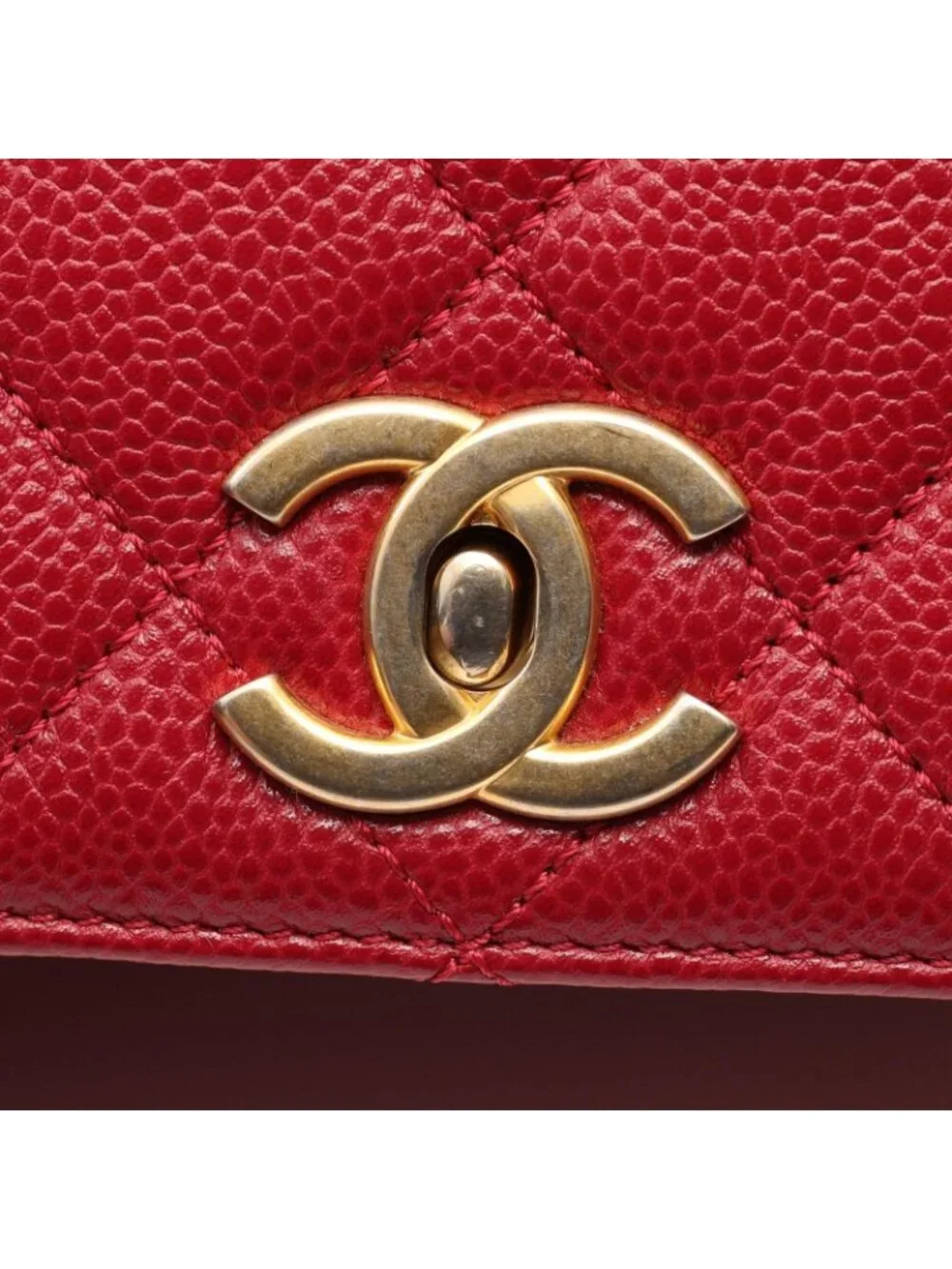 Chanel Shoulder Bag Quilted Top Handle 2-Way Red Caviar Leather Top Full Flap